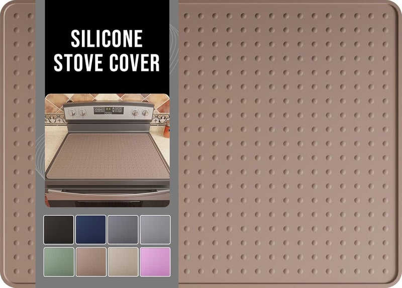 Bampanda Silicone Stove Top Cover for Electric Stove, Glass Stove Top Protector, Stovetop Cover Mat for Cooktop, Flat Range Cover, Oven Top Protector, Coffee Bar Mat, 28 x 20 in, Coffee - Image 1